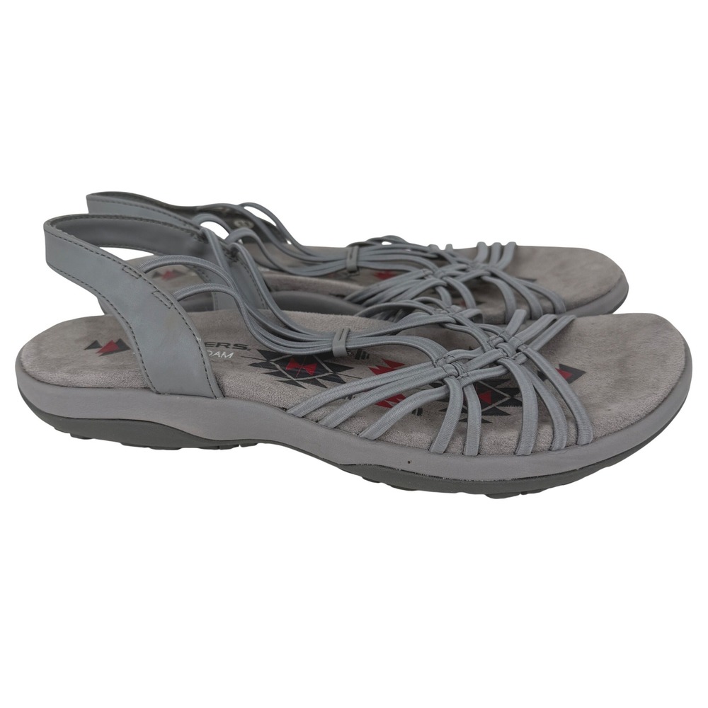 Skechers Reggae Slim Vacay Slingback Sandal Womens 11 Grey Strappy Memory Foam